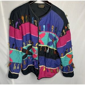 Women's Sz 10 VTG Boho 80s 90s Allure Knotted Floral Multicolor Jacket Unique